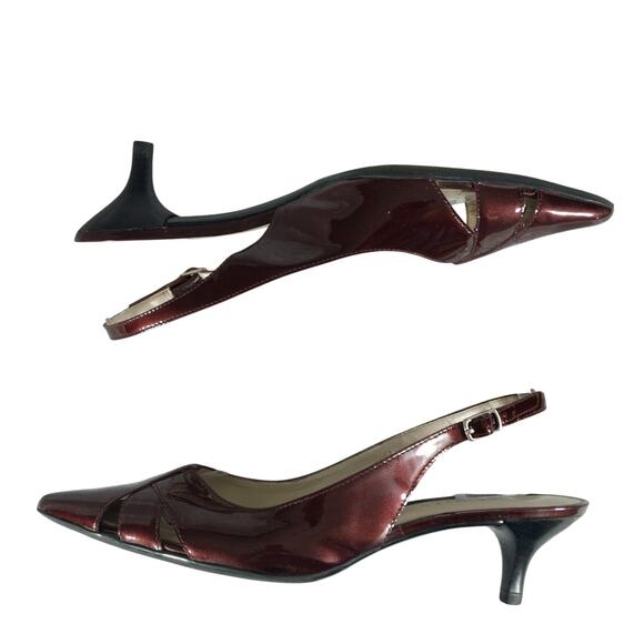 TALBOTS! IRIDESCENT BURGUNDY PATENT LEATHER SLINGBACK KITTEN HEELS! SZ 8B - Picture 7 of 11
